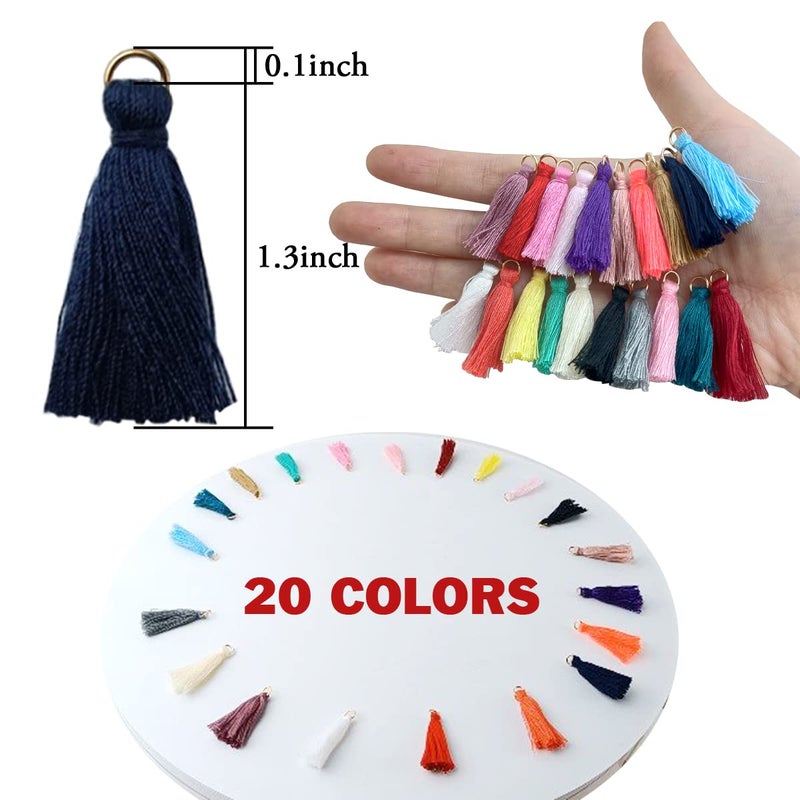 TIHOOD 200PCS Mini Tassel Kit Tiny Craft Tassel 1.2 Inch Handmade Soft Craft with Golden Jump Ring for Earring Jewelry Making  DIY Projects  Making Garland Keychain  Bookmarks  20 Colors - Image 2